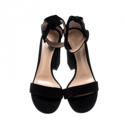 Pre Owned Gianvito Rossi Black Suede Versilia 60 Ankle Cuff Sandals Size 38