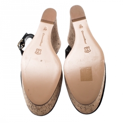 Pre Owned Gianvito Rossi Black Suede Cork Wedge Platform Sandals Size 39.5