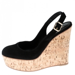 Pre Owned Gianvito Rossi Black Suede Cork Wedge Platform Sandals Size 39.5
