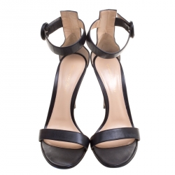 Pre Owned Gianvito Rossi Black Leather Portofino Ankle Strap Sandals Size 37.5