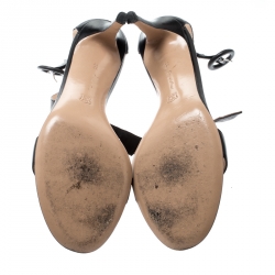 Pre Owned Gianvito Rossi Black Leather Portofino Ankle Strap Sandals Size 37.5