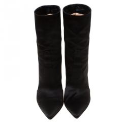 Pre Owned Gianvito Rossi Black Satin Pointed Toe Ankle Boots Size 39