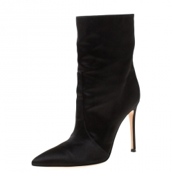 Pre Owned Gianvito Rossi Black Satin Pointed Toe Ankle Boots Size 39