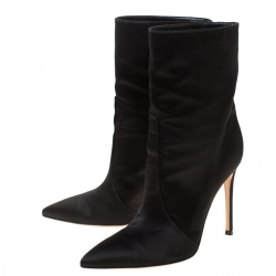 Pre Owned Gianvito Rossi Black Satin Pointed Toe Ankle Boots Size 39