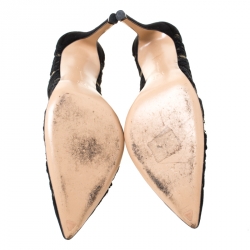 Pre Owned Gianvito Rossi Black Suede/Lace Pointed Toe Pumps Size 37.5