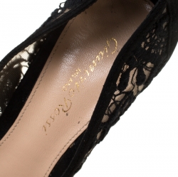 Pre Owned Gianvito Rossi Black Suede/Lace Pointed Toe Pumps Size 37.5