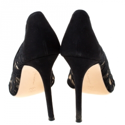 Pre Owned Gianvito Rossi Black Suede/Lace Pointed Toe Pumps Size 37.5