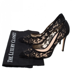 Pre Owned Gianvito Rossi Black Suede/Lace Pointed Toe Pumps Size 37.5