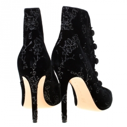 Pre Owned Gianvito Rossi Black Floral Embroidered Velvet Empress Ankle Booties Size 40