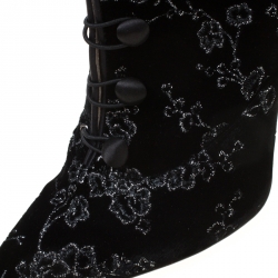 Pre Owned Gianvito Rossi Black Floral Embroidered Velvet Empress Ankle Booties Size 40