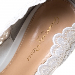 Pre Owned Gianvito Rossi White 105 Lace and Leather Pointed Toe Pumps Size 38