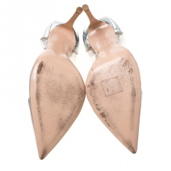 Pre Owned Gianvitto Rossi Silver Patent Leather and PVC Plexi Pointed Toe Pumps Size 39.5