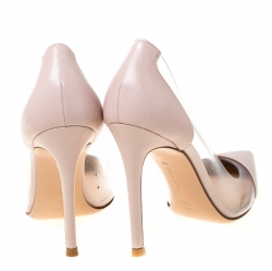 Pre Owned Gianvito Rossi Beige Leather And PVC Plexi Pointed Toe Pumps Size 35