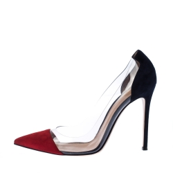 Pre Owned Gianvito Rossi Red/Blue Suede Plexi Ponted Toe Pumps Size 41