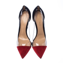 Pre Owned Gianvito Rossi Red/Blue Suede Plexi Ponted Toe Pumps Size 41