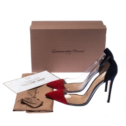 Pre Owned Gianvito Rossi Red/Blue Suede Plexi Ponted Toe Pumps Size 41