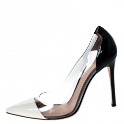Pre Owned Gianvitto Rossi Monochrome Patent Leather And PVC Plexi Pointed Toe Pumps Size 38