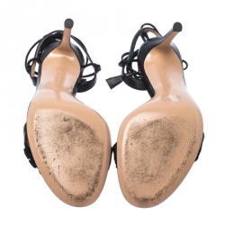 Pre Owned Gianvito Rossi Black Leather Ruffled Ankle Wrap Sandals Sandals 38