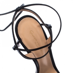 Pre Owned Gianvito Rossi Black Leather Ruffled Ankle Wrap Sandals Sandals 38