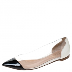 Pre Owned Gianvito Rossi Black/Off White Patent Leather and PVC Ballet Flats Size 37