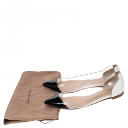 Pre Owned Gianvito Rossi Black/Off White Patent Leather and PVC Ballet Flats Size 37