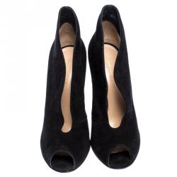 Pre Owned Gianvito Rossi Black Suede Vamp Peep Toe Booties Size 38