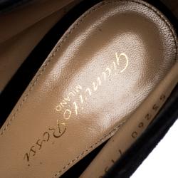 Pre Owned Gianvito Rossi Black Suede Vamp Peep Toe Booties Size 38