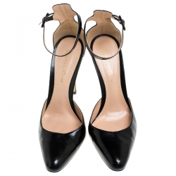 Pre Owned Gianvito Rossi Black Leather D'orsay Ankle Strap Pumps Size 37