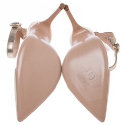 Pre Owned Gianvito Rossi Gold Leather And PVC Anise Pointed Toe Ankle Strap Pumps Size 37.5