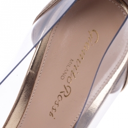 Pre Owned Gianvito Rossi Metallic Gold Leather And PVC Plexi Pointed Toe Pumps Size 37.5