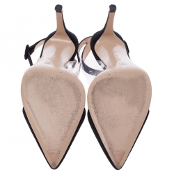 Pre Owned Gianvito Rossi Black Suede and PVC Ankle Strap Pointed Toe Sandals Size 37.5