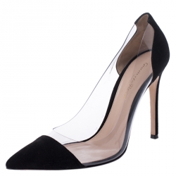 Pre Owned Gianvito Rossi Black Suede and PVC Plexi Pointed Toe Pumps Size 38