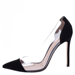 Pre Owned Gianvito Rossi Black Suede and PVC Plexi Pointed Toe Pumps Size 38