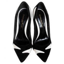 Pre Owned Gianvito Rossi Black Suede And White Leather Pointed Toe Pumps 36