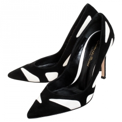 Pre Owned Gianvito Rossi Black Suede And White Leather Pointed Toe Pumps 36