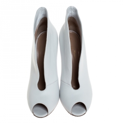 Pre Owned Gianvito Rossi White Leather Vamp Peep Toe Booties Size 39