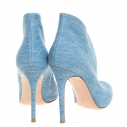 Pre Owned Gianvito Rossi Blue Denim Fabric Vamp Peep Toe Booties Size 38