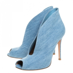 Pre Owned Gianvito Rossi Blue Denim Fabric Vamp Peep Toe Booties Size 38