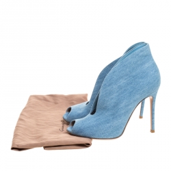 Pre Owned Gianvito Rossi Blue Denim Fabric Vamp Peep Toe Booties Size 38