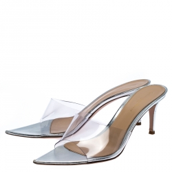 Pre Owned Gianvito Rossi Silver PVC Plexi Illusions Pin Heel Slide Sandals Size 39