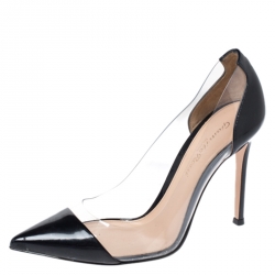 Pre Owned Gianvito Rossi Black Patent Leather And PVC Plexi Pointed Toe Pumps Size 36