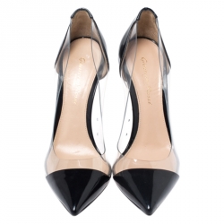 Pre Owned Gianvito Rossi Black Patent Leather And PVC Plexi Pointed Toe Pumps Size 36