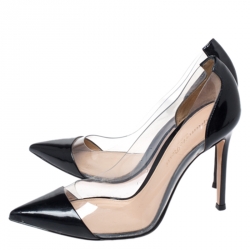 Pre Owned Gianvito Rossi Black Patent Leather And PVC Plexi Pointed Toe Pumps Size 36