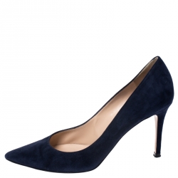 Pre Owned Gianvito Rossi Navy Blue Suede Gianvito Pointed Toe Pumps Size 37.5