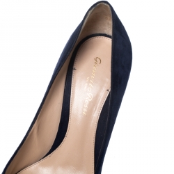 Pre Owned Gianvito Rossi Navy Blue Suede Gianvito Pointed Toe Pumps Size 37.5