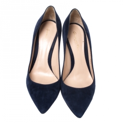 Pre Owned Gianvito Rossi Navy Blue Suede Gianvito Pointed Toe Pumps Size 37.5