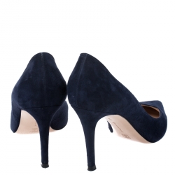 Pre Owned Gianvito Rossi Navy Blue Suede Gianvito Pointed Toe Pumps Size 37.5