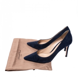 Pre Owned Gianvito Rossi Navy Blue Suede Gianvito Pointed Toe Pumps Size 37.5