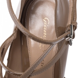 Pre Owned Gianvito Rossi Beige Patent Leather Crisscross Pointed Toe Pumps Size 37.5