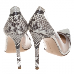 Pre Owned Gianvito Rossi Beige/Brown Python Leather And PVC Plexi Pumps Size 38.5